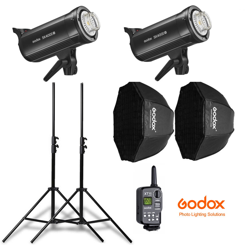 Kit 2 Flashes Godox SK400II-V con luz de modelado LED