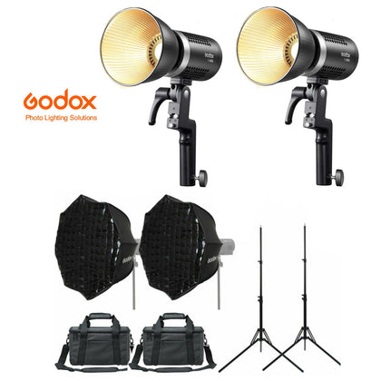 Kit 2 Focos Led Godox ML60Bi, 2 Softbox AD-S60S y pies